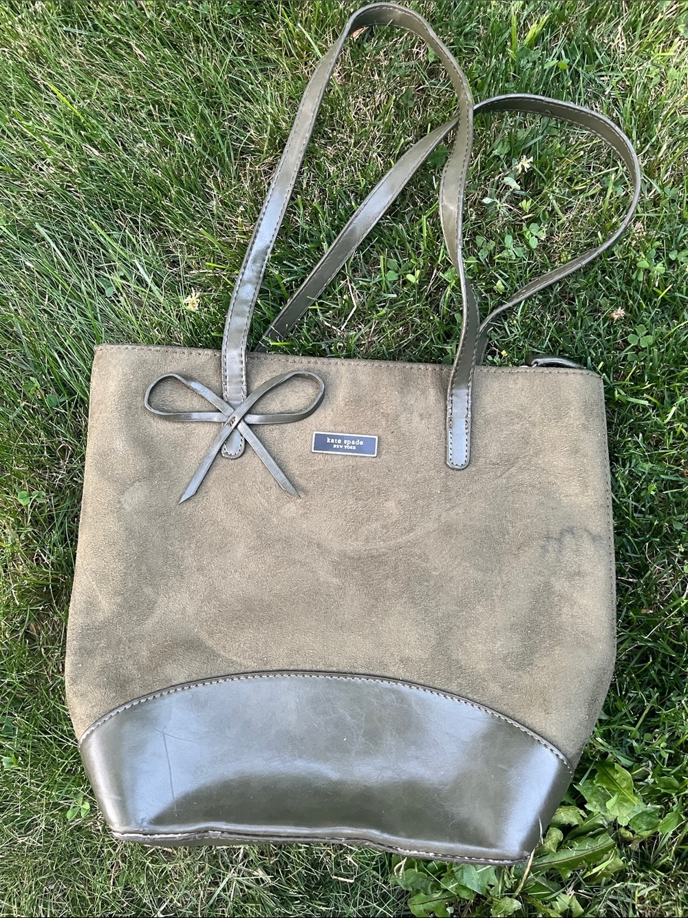 kate spade Olive Suede and Leather Bow Tote